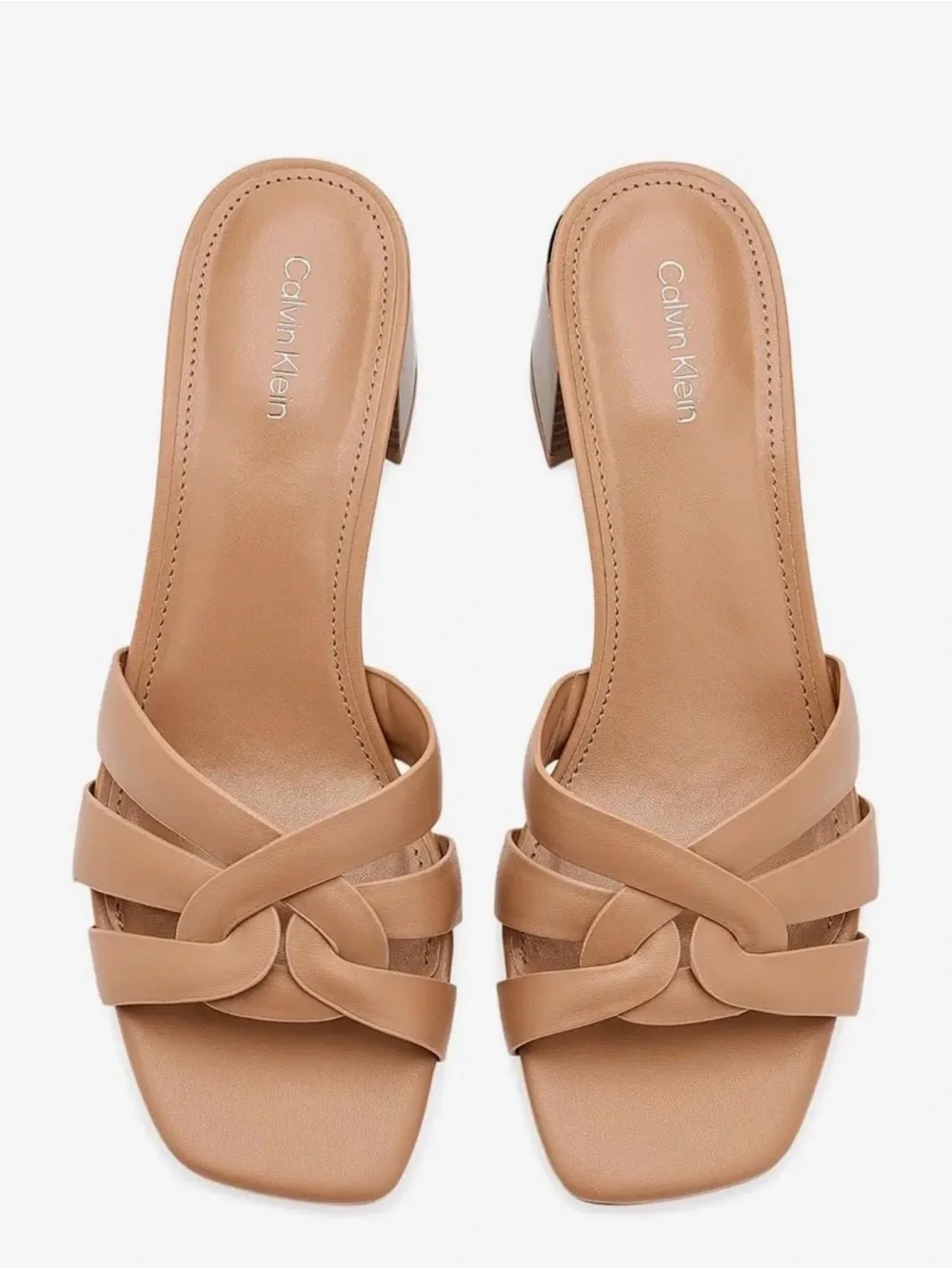 Calvin Klein Vellina Tan Leather Knot Strap Slide Mules 9.5